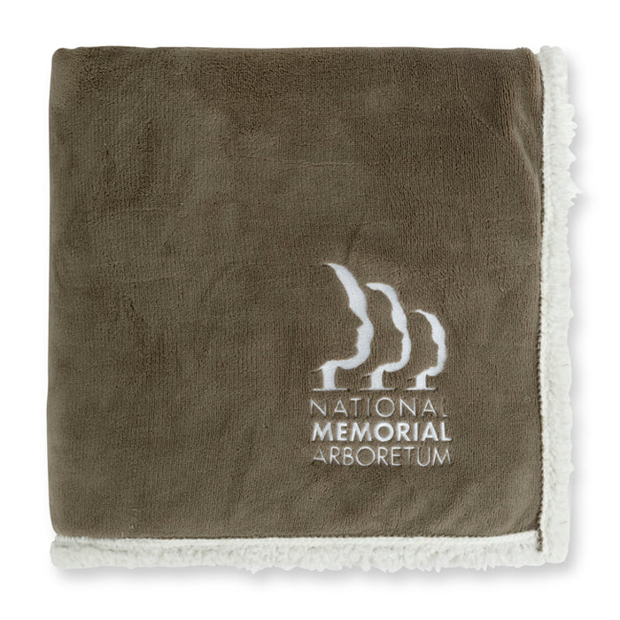 Beige Sherpa Blanket With Logo Stitched In White