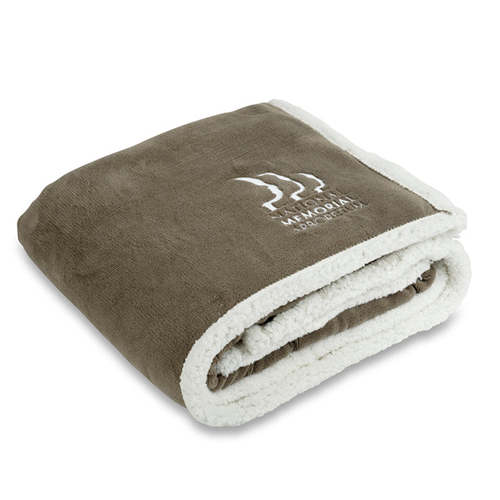 Beige Sherpa Blanket With Logo Stitched In White