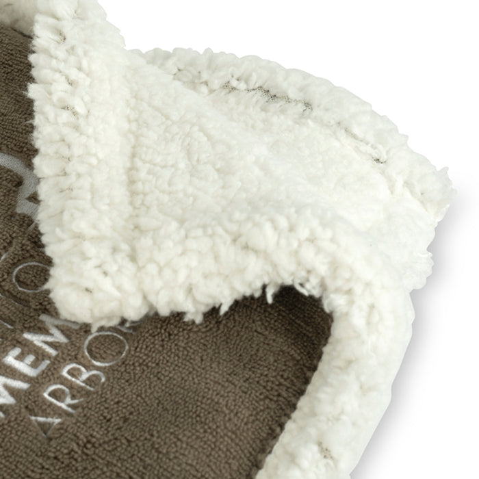 Beige Sherpa Blanket With Logo Stitched In White