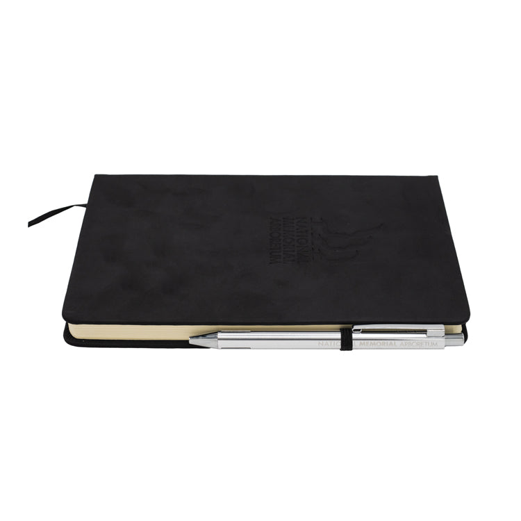 Arboretum Notebook and Pen black debossed logo on front
