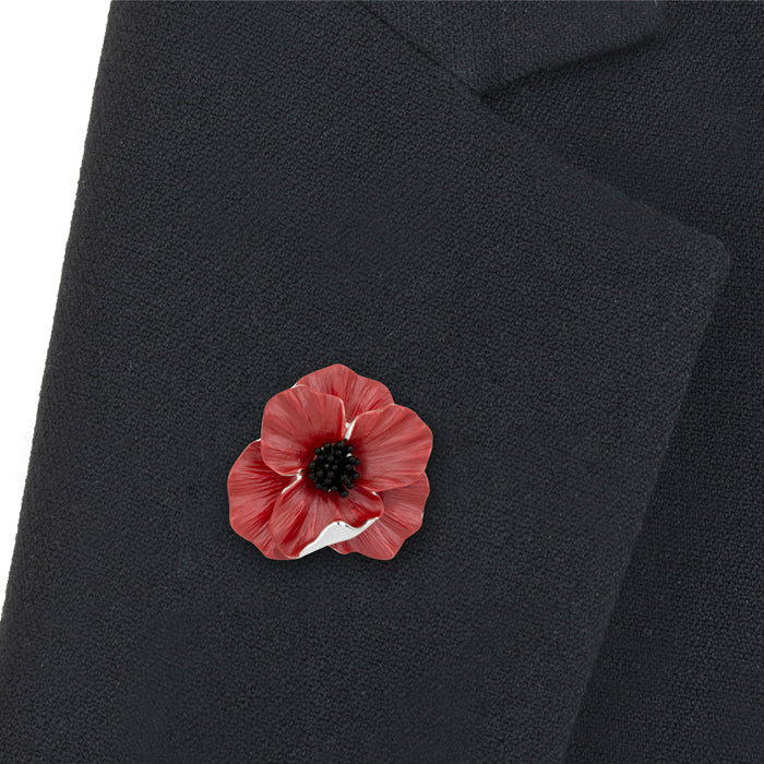 Poppy Flower Lapel Pin On Lapel