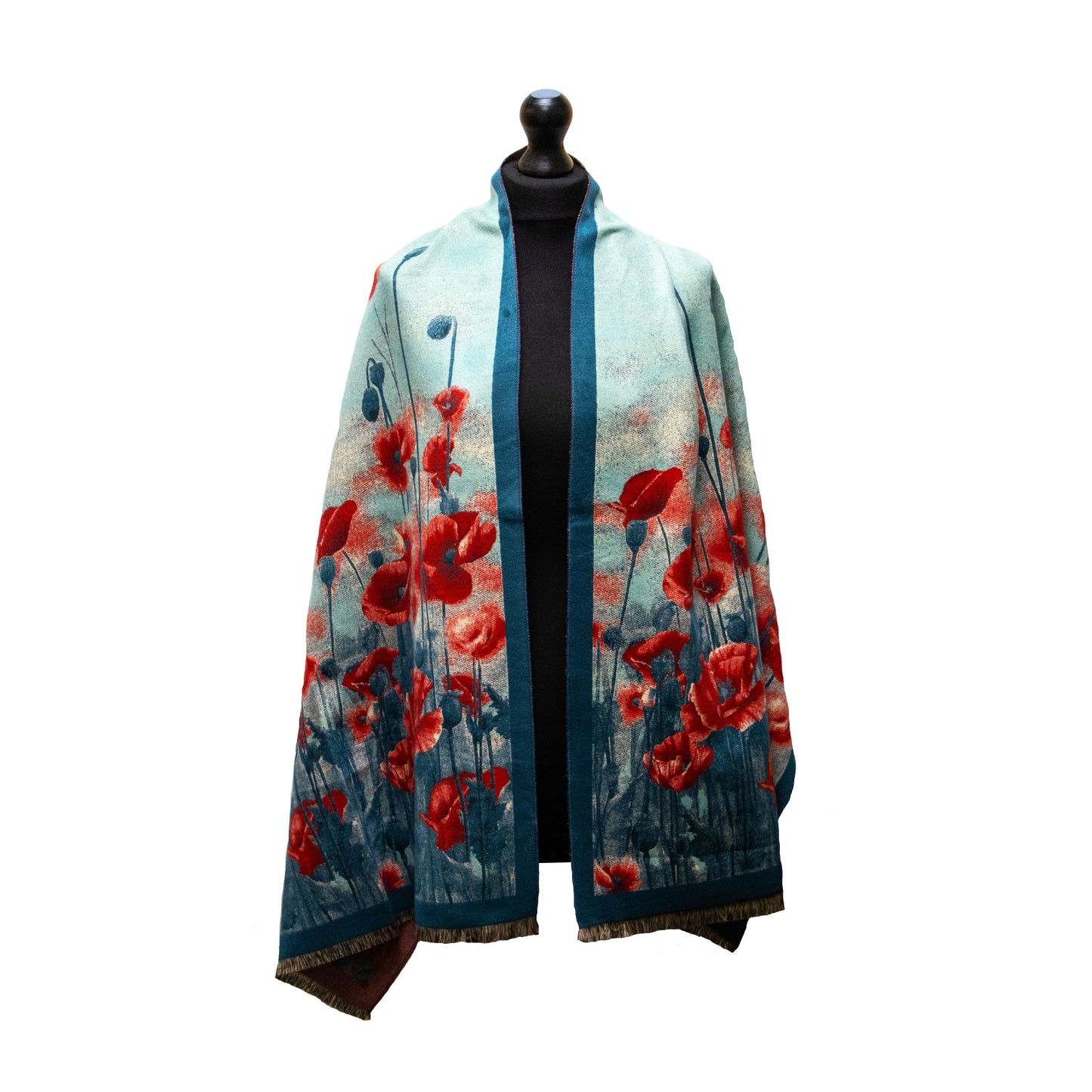 Poppy Red and Teal Scarf