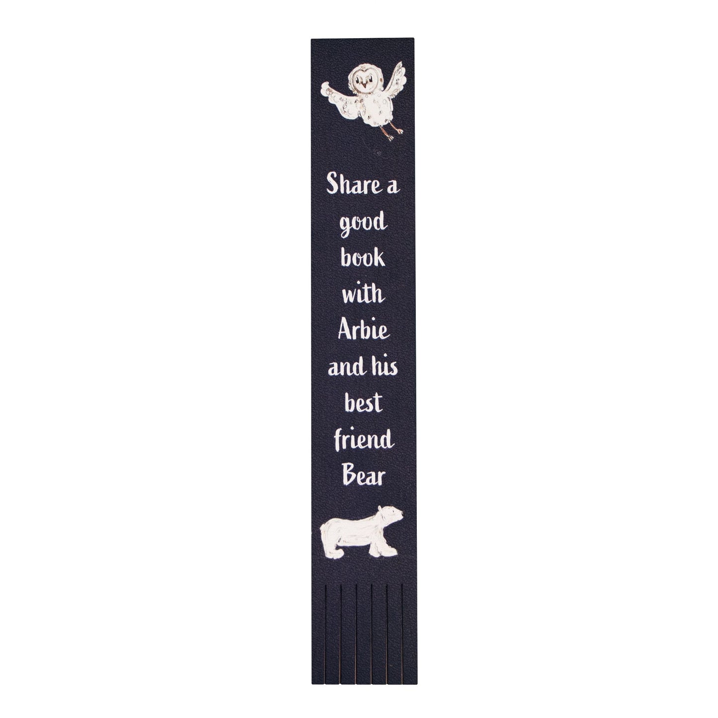 Dark Blue Bookmark with Image  of a Polar Bear and Owl