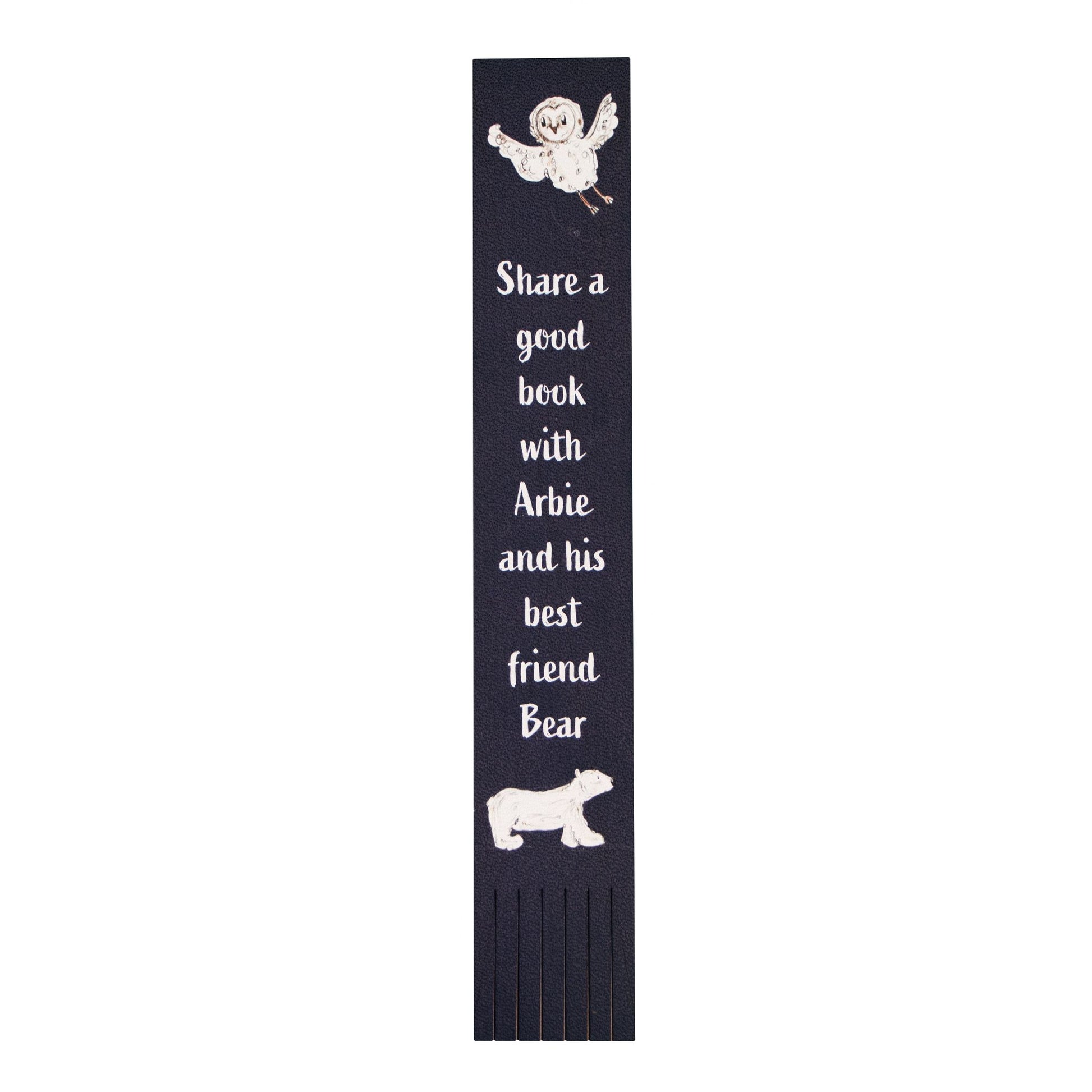 Dark Blue Bookmark with Image  of a Polar Bear and Owl