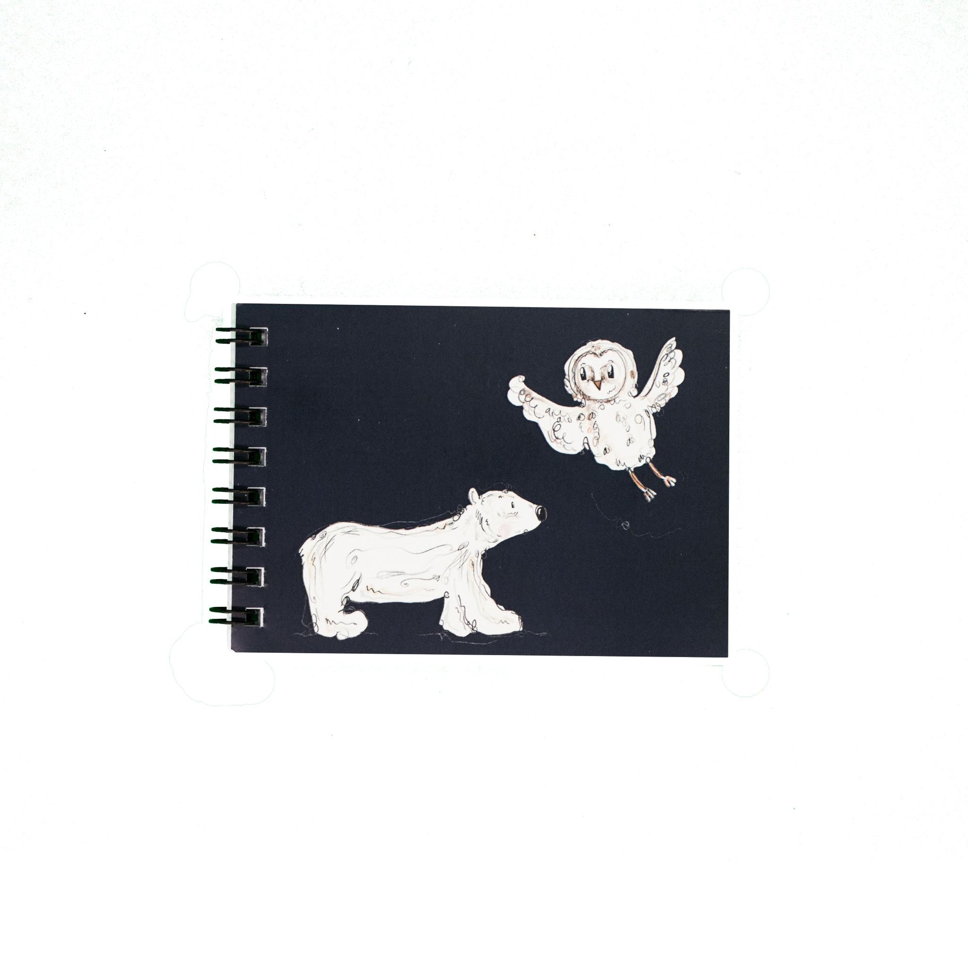 Notebook with White Illustrations of a Polar Bear and an Owl 
