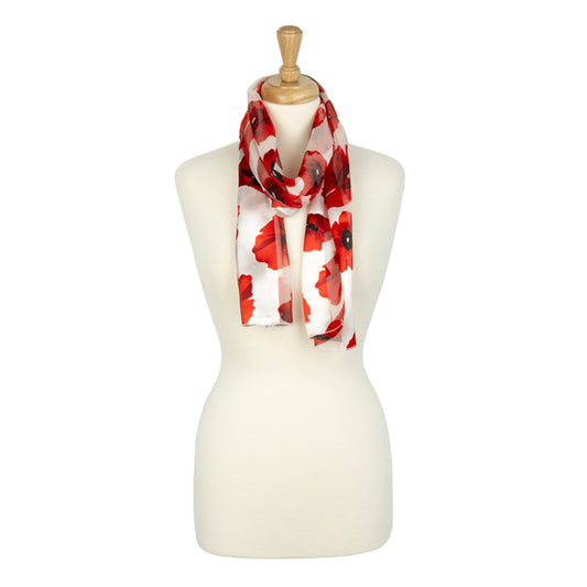 Cream Poppy Silky Scarf Around Neck