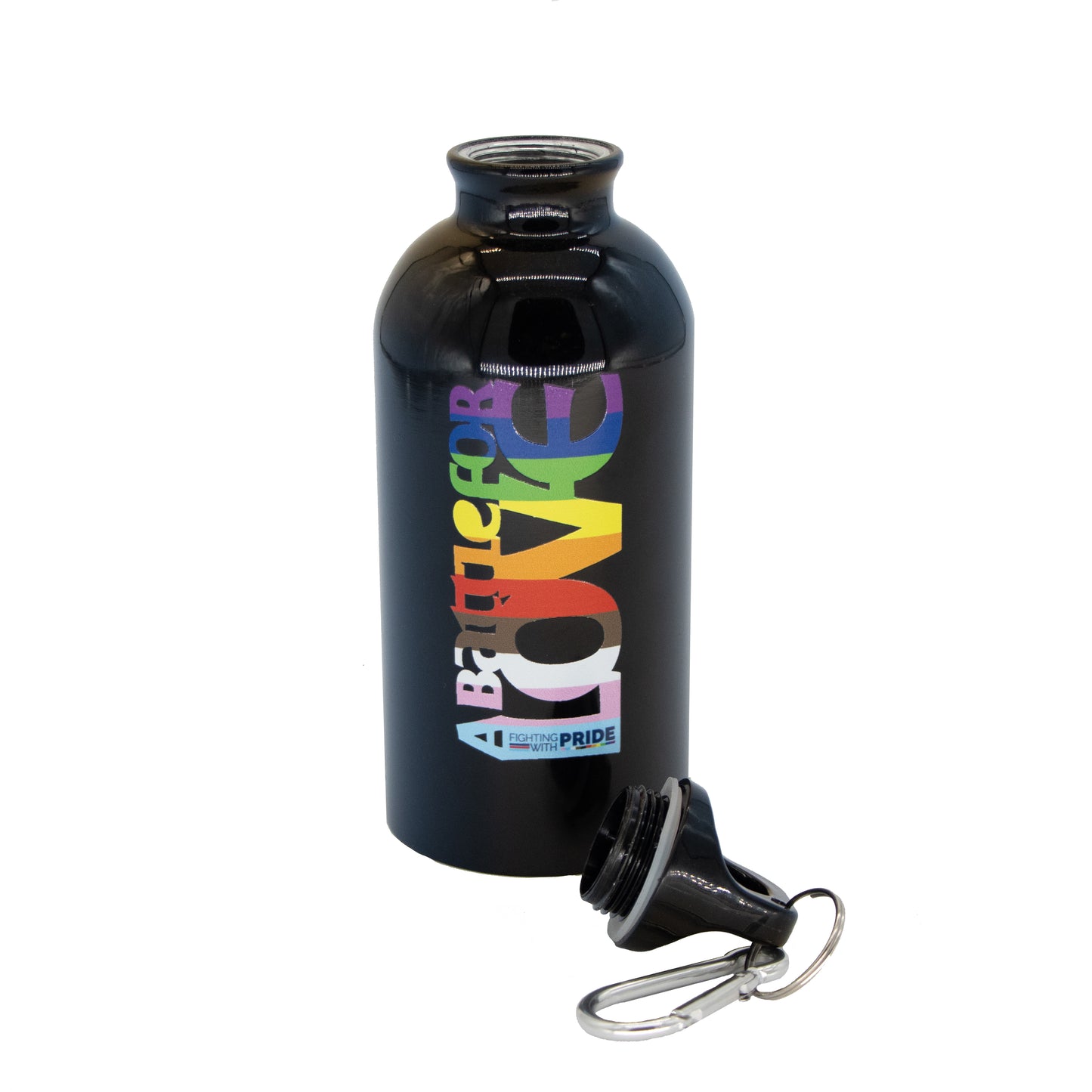 'Fighting With Pride' and 'Battle For Love'_Water Bottle LGBTQ+ Colours Shown Open