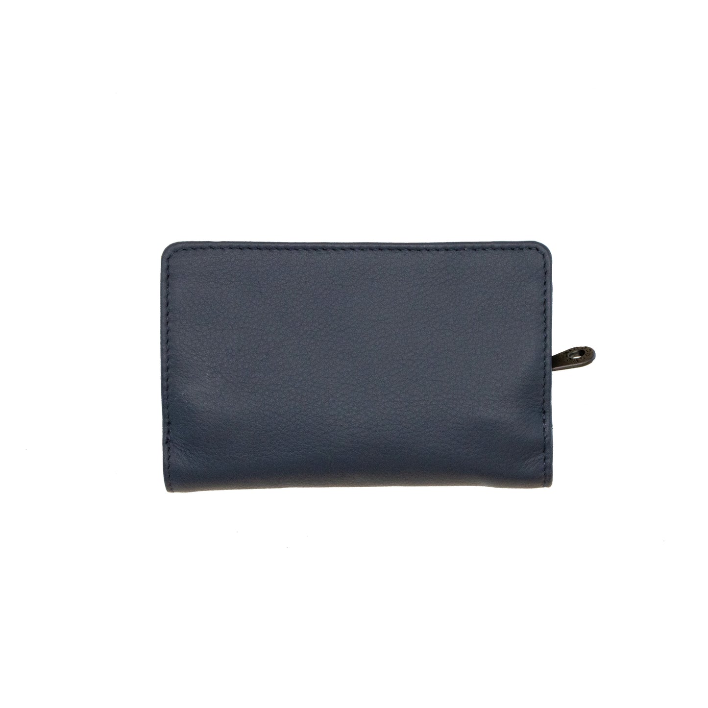 Navy leather flap over wallet