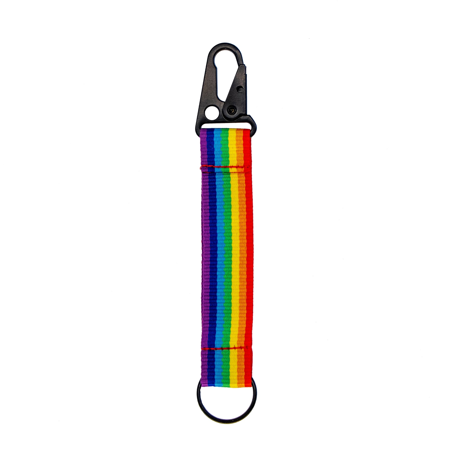LGBTQ+ Rainbow striped FWP lanyard with a carabiner clip 