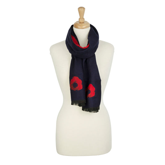 Navy Poppy Scarf Around Neck