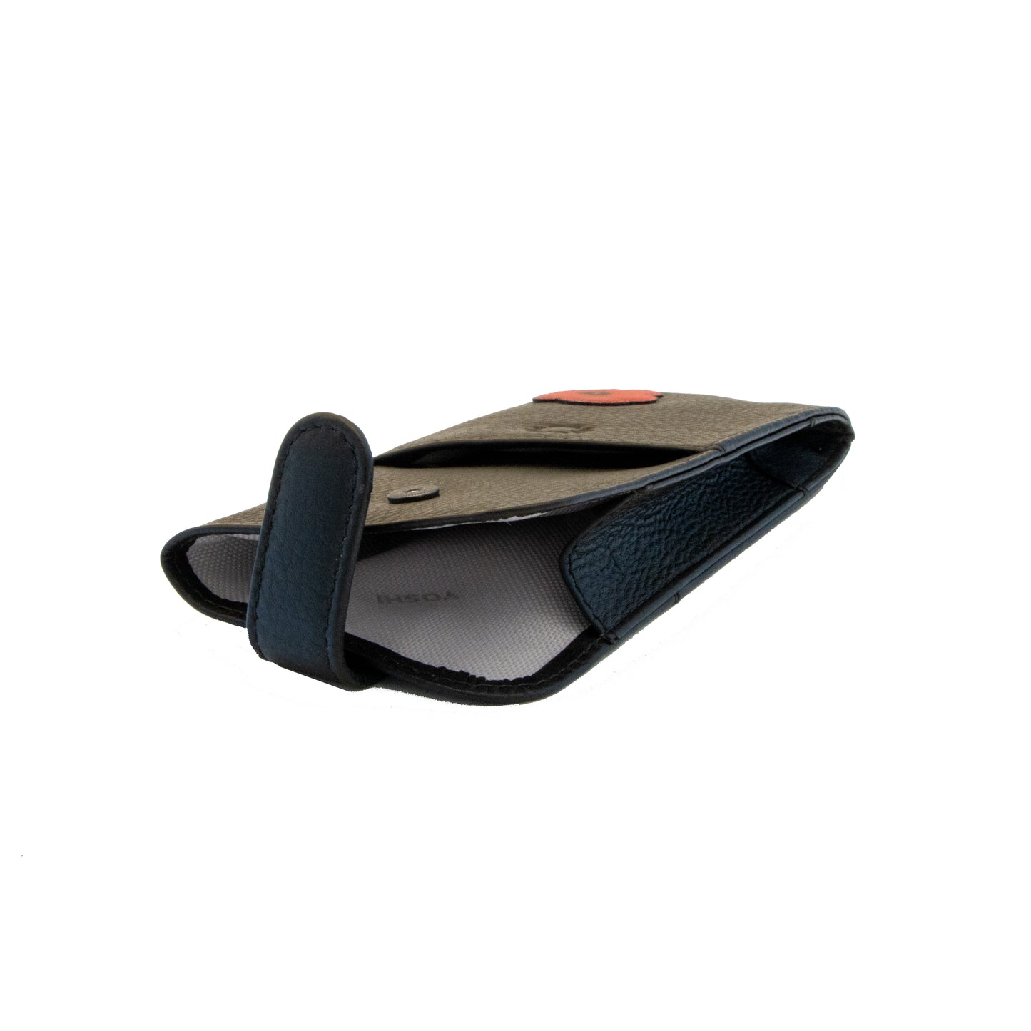 Black leather glasses case interior