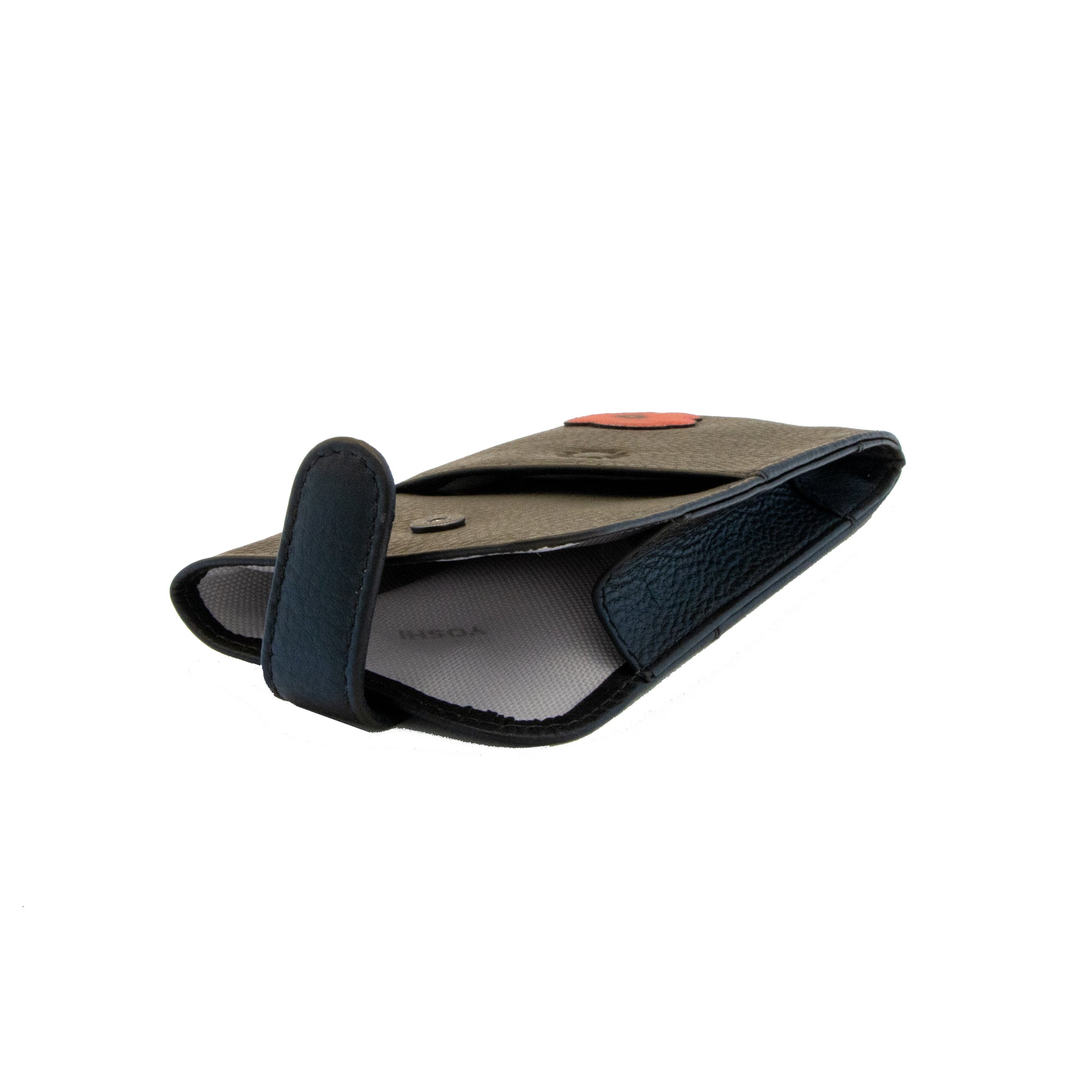 Black leather glasses case interior