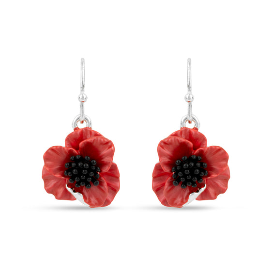 Poppy Red Flower Drop Earrings
