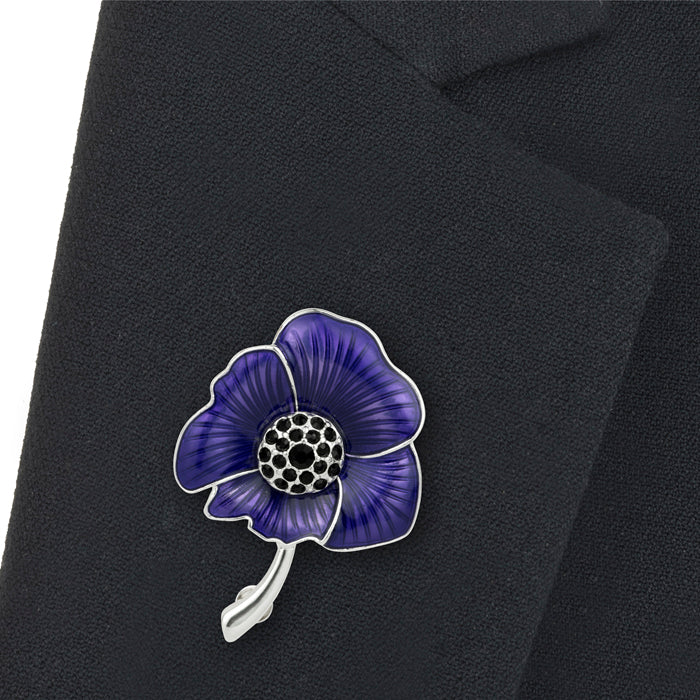 Purple Poppy Brooch On Lapel