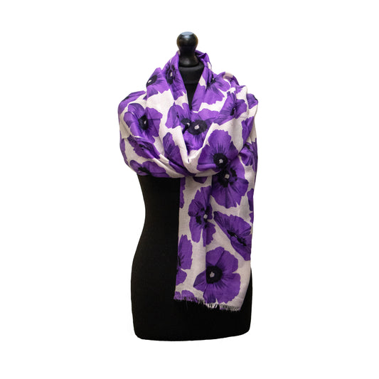 Poppy Purple and White Scarf