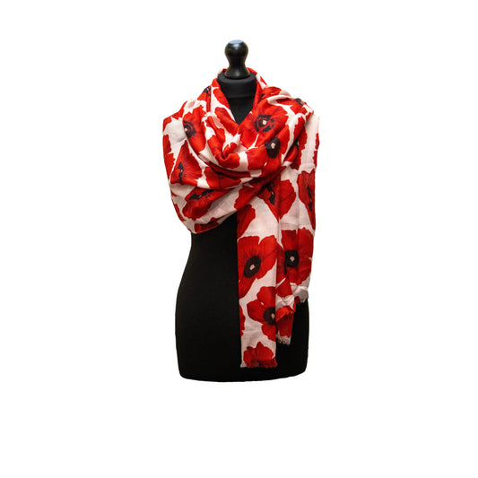 Poppy Red and White Scarf