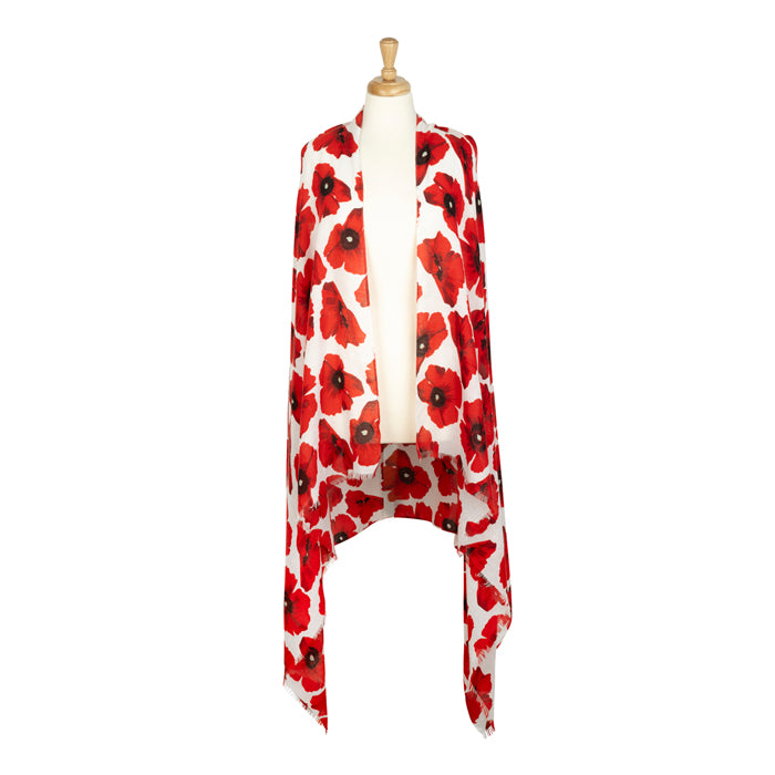 Red and White Poppy Scarf Draped