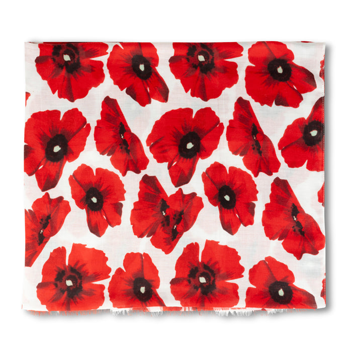 Red and White Poppy Scarf Folded 