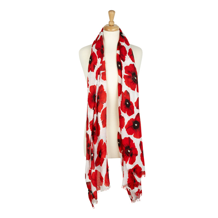 Red and White Poppy Scarf Loose