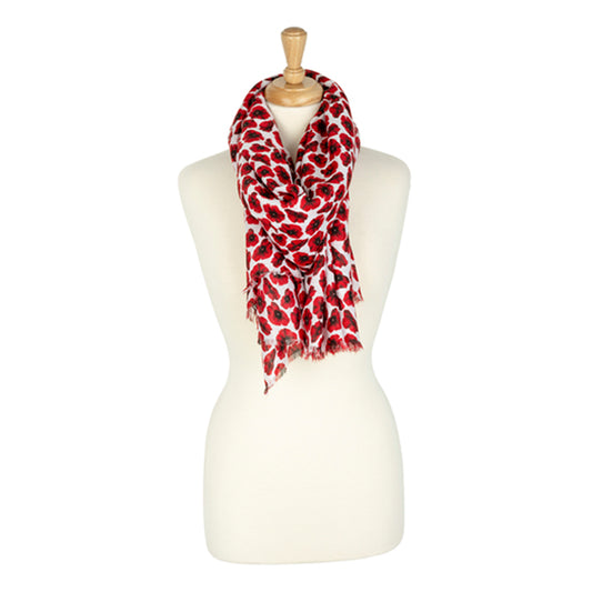 Red and White Small Poppies Scarf Around Neck