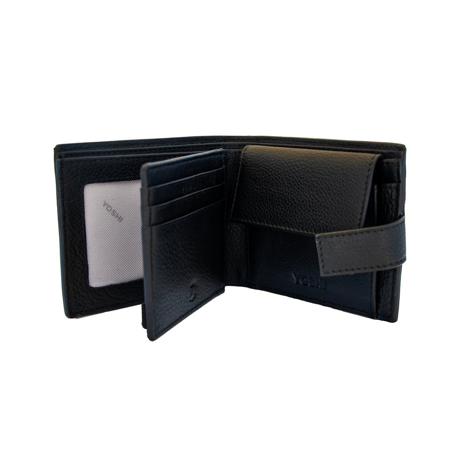 Black leather two fold wallet interior