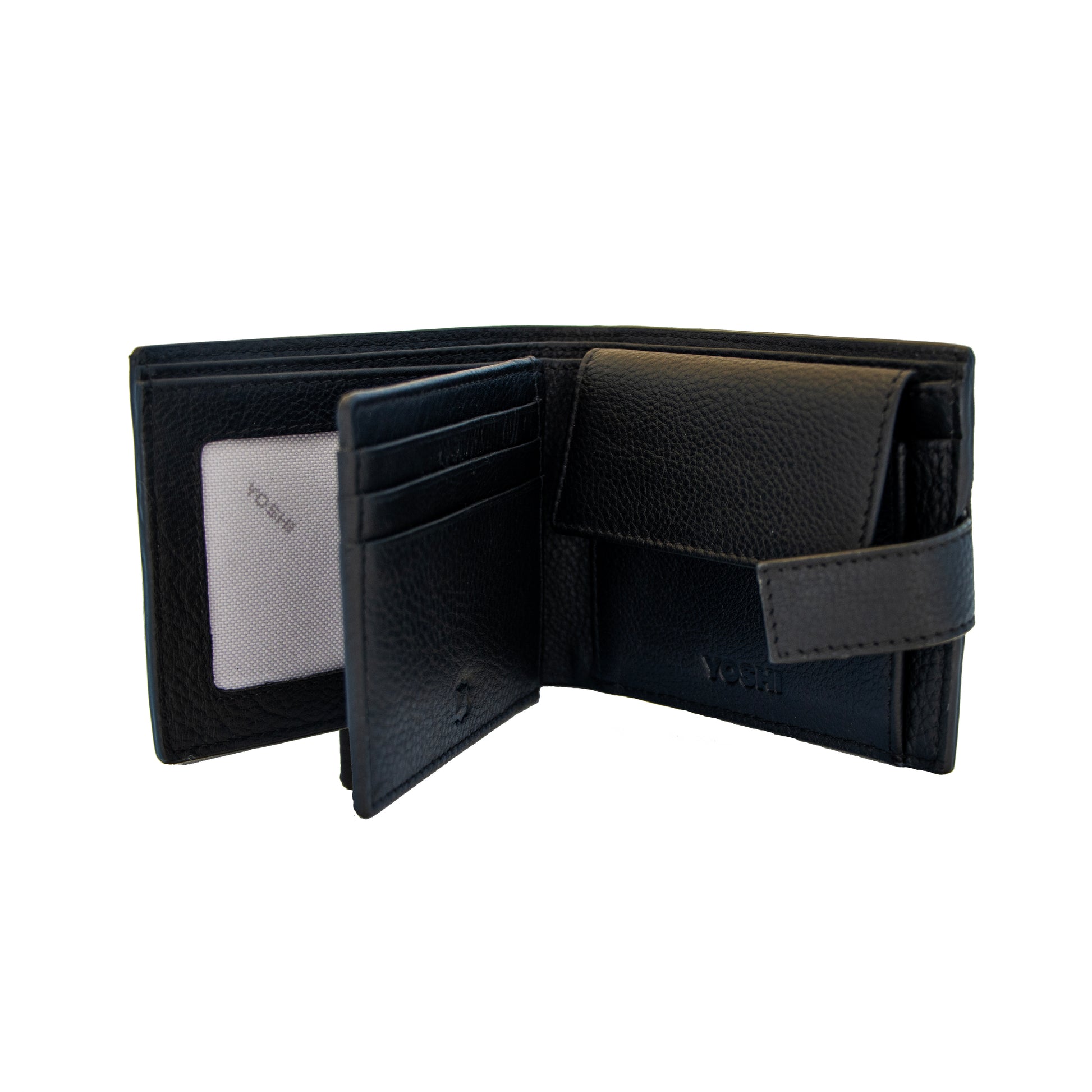 Black leather two fold wallet interior