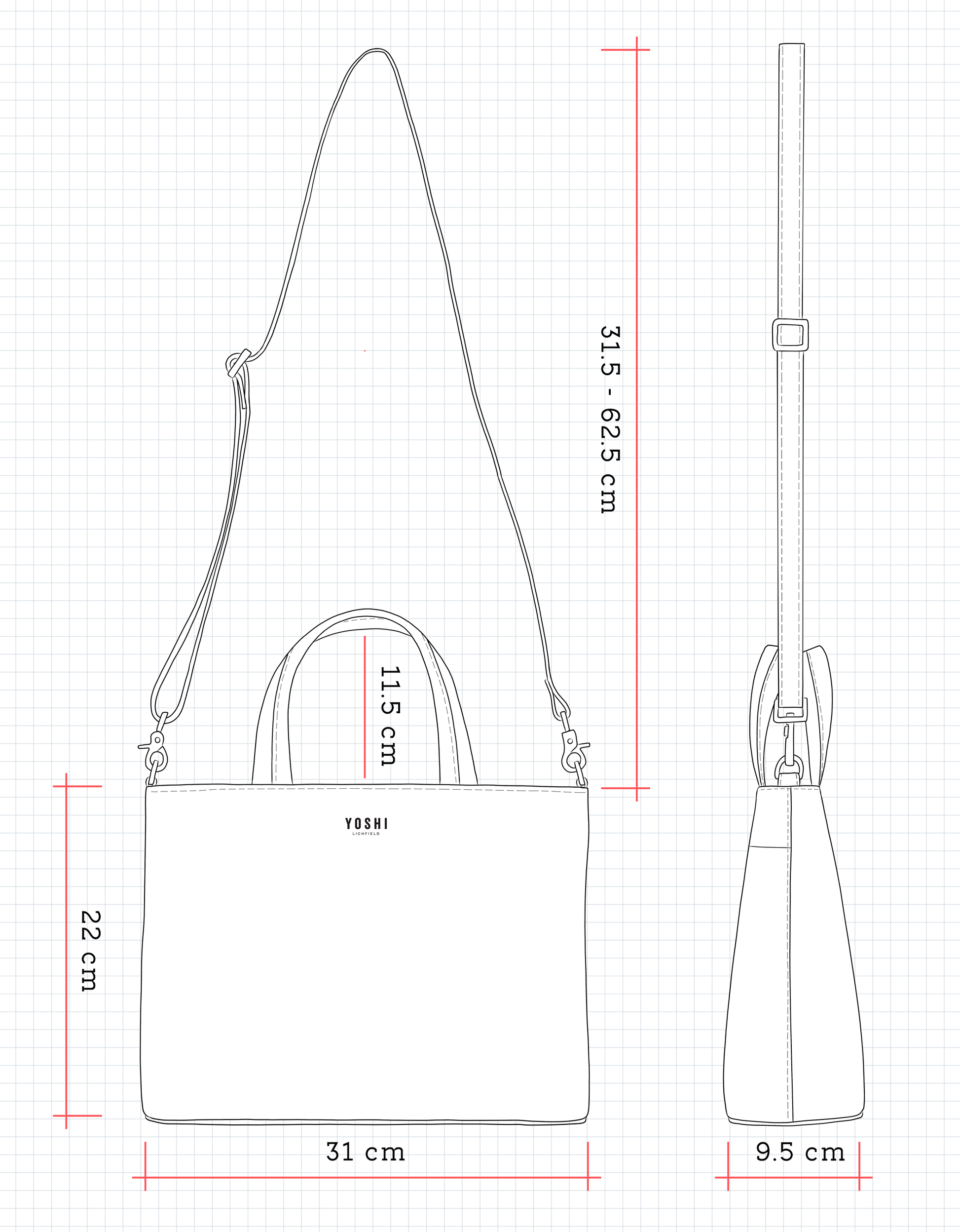 Black leather multiway grab bag with red poppy charm dimensions