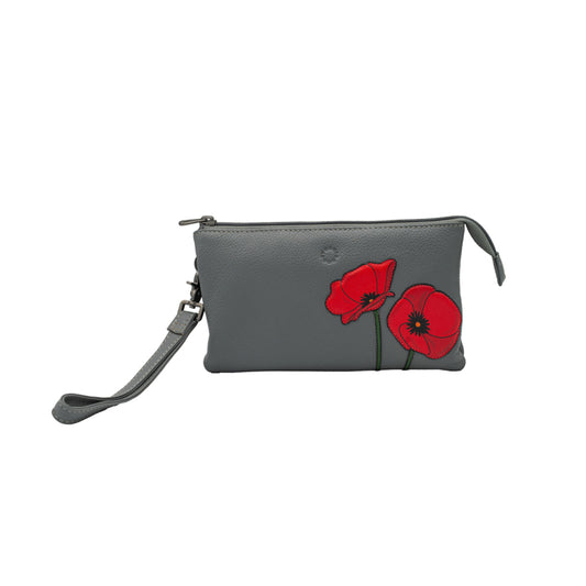 Yoshi Grey  Crossbody and Clutch Bag With Two Poppies 