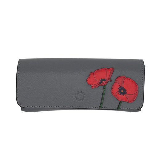 Yoshi Grey Glasses Case With Two Poppies