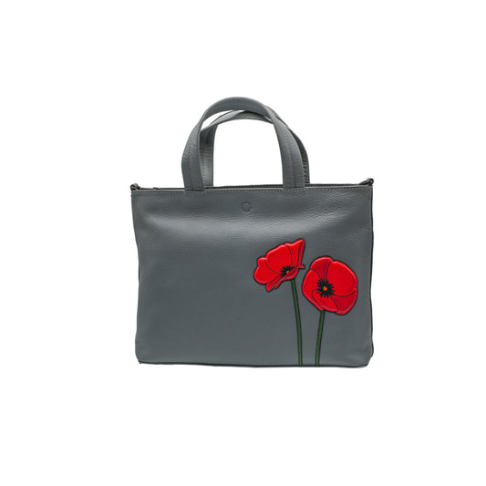 Yoshi Grey Multiway Grab Bag With Two Poppies