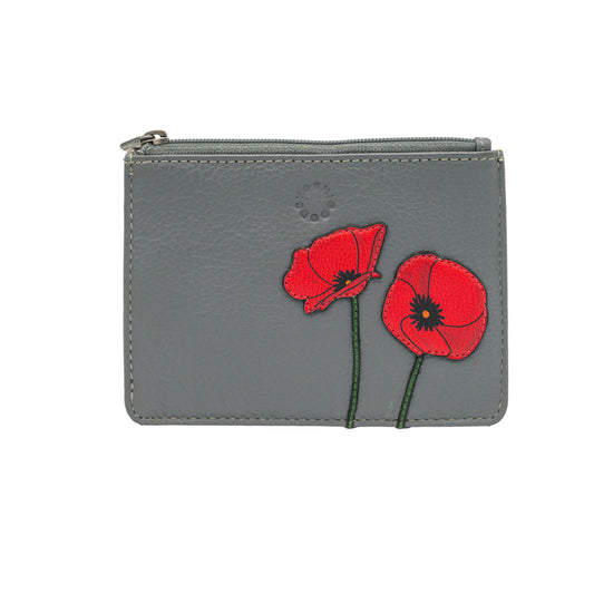 Yoshi Grey Zip Top Purse With Two Poppies