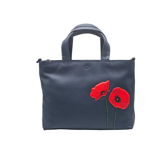 Yoshi Navy Multiway Grab Bag With Two Poppies