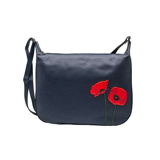 Yoshi Navy Shopper Bag With Two Poppies